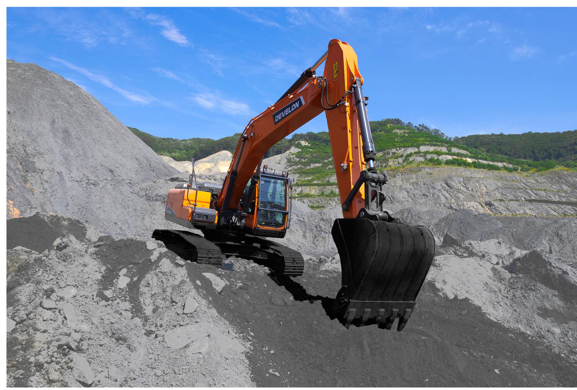 DISA Equipment excavator working on a large construction site, showcasing powerful heavy-duty machinery in action.